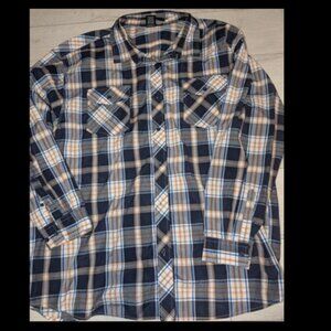 Mens Plus Size Plaid Checkered Button Front Shirt Size 5XL